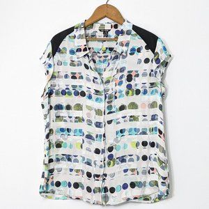 nic + zoe geometric blouse, SS button down top XL